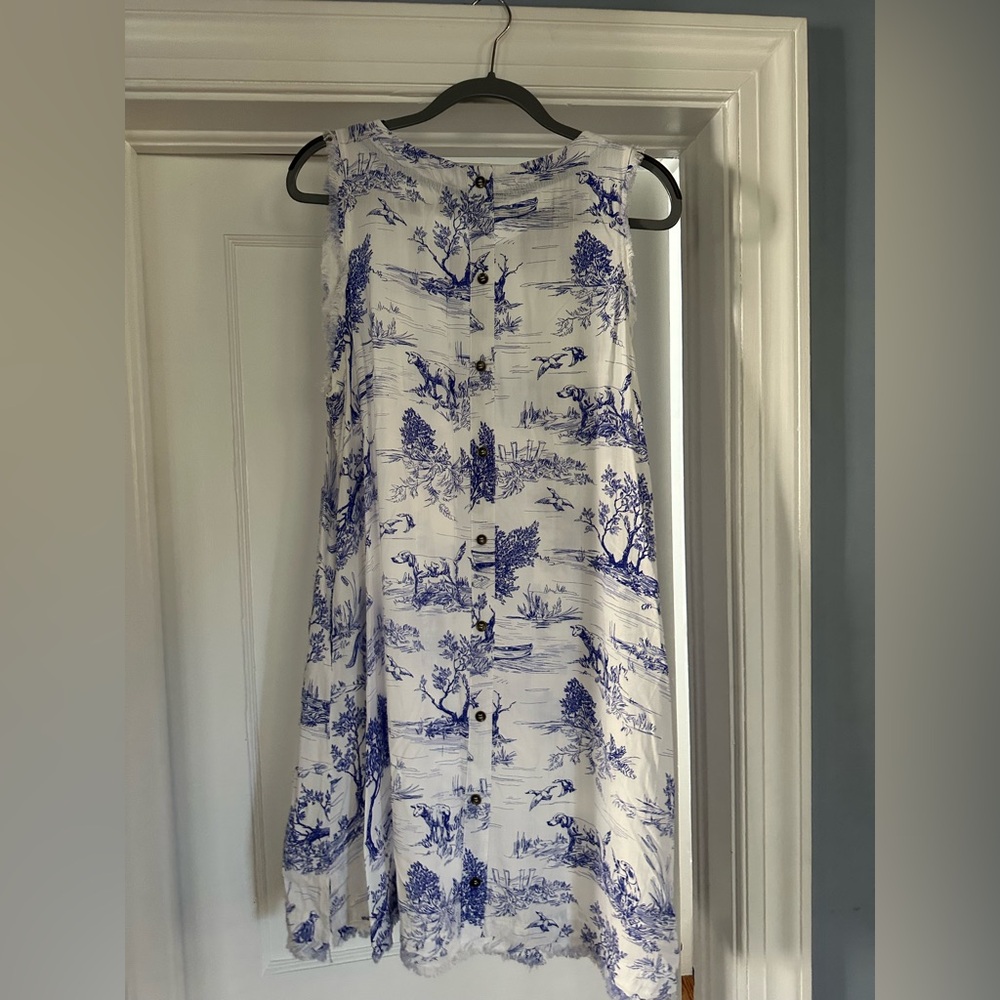 Umgee Blue and White Scenic Print Dress